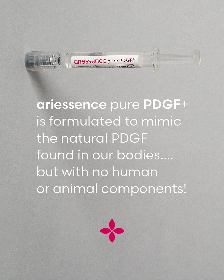 ariessence pure PDGF syringe on a grey background